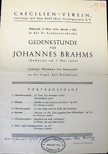 Vorschaubild für Programm: Gedenkstunde für Johannes Brahms
